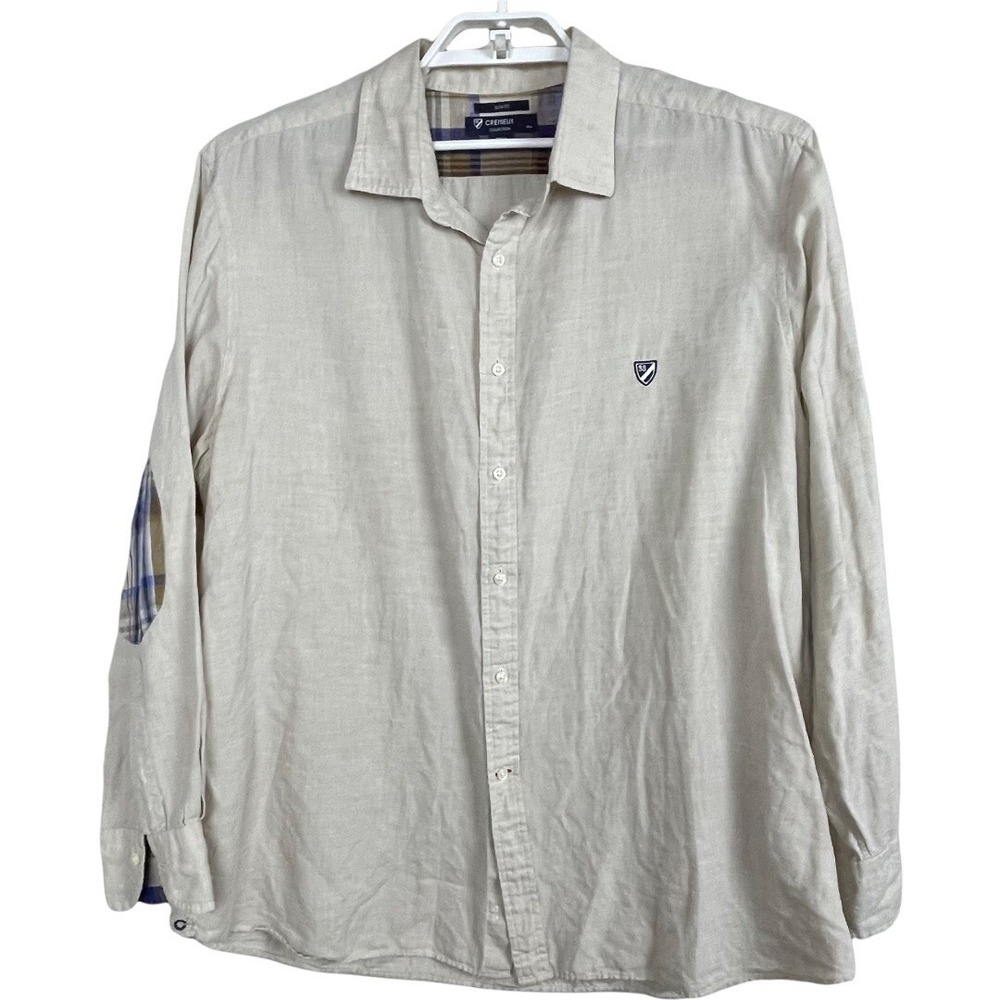 Cremieux Slim Fit Linen Shirt‎ Oat Tan Old Money Coastal Classic Size XXL Casyak